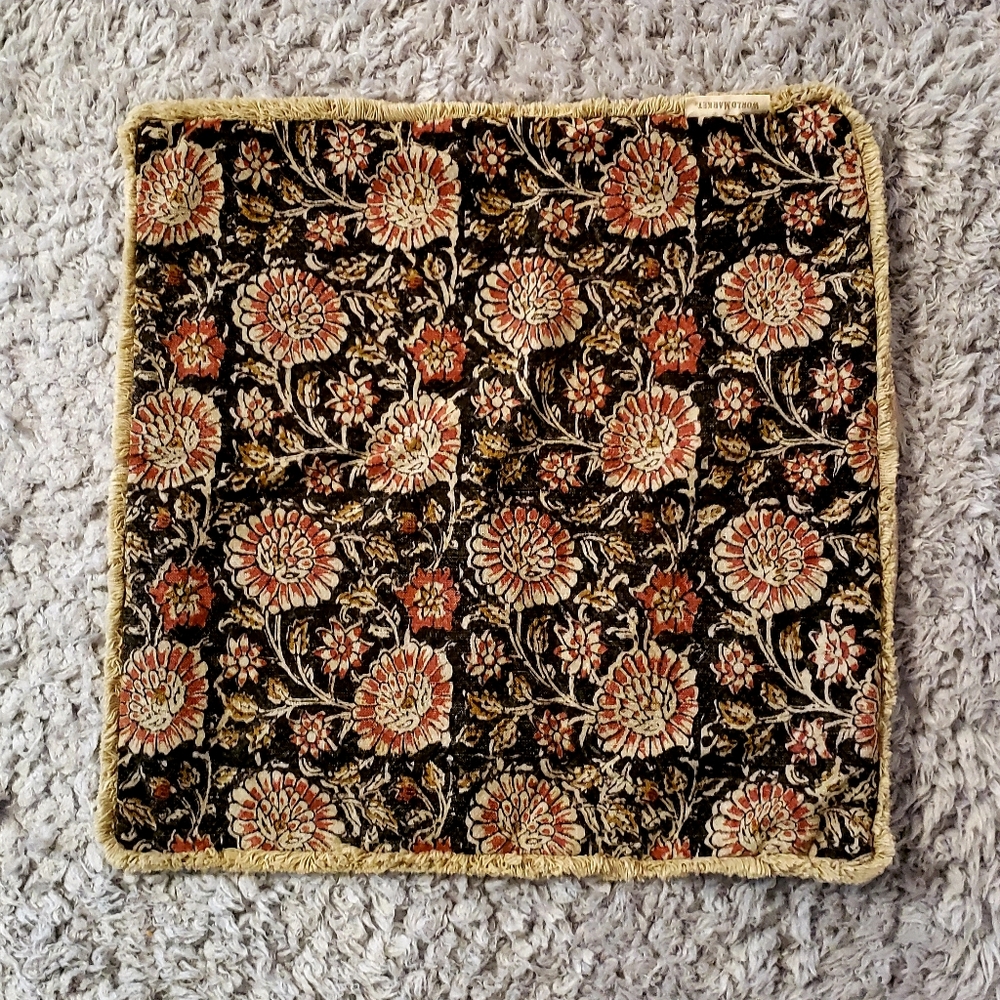 World Market Floral Pillow Cover Pair Cotton Linen Blend Neutral India 18 X 18